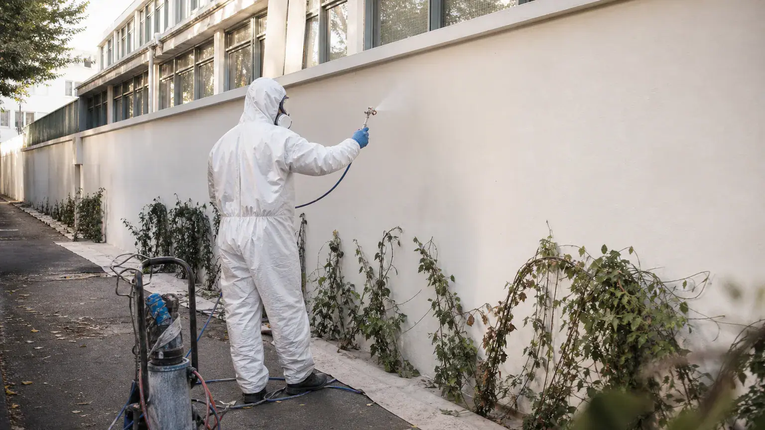 Application d'une protection anti-graffiti sur un mur repeint pour éviter les graffitis récurrents