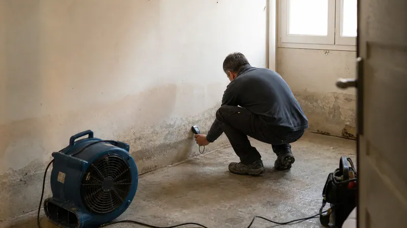 Aperçu du guide sur la durée d'assèchement d'un mur : turbine dirigée vers un mur humide