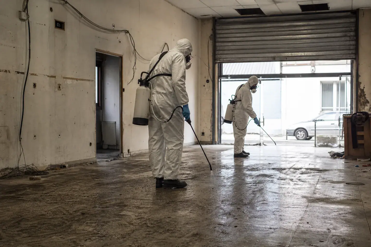 Désinfection d'un local commercial vide en Seine-Saint-Denis après une occupation illégale