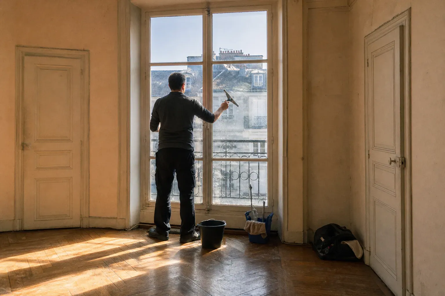 Lavage des vitres d'un appartement ancien vide dans les Yvelines avant restitution du logement